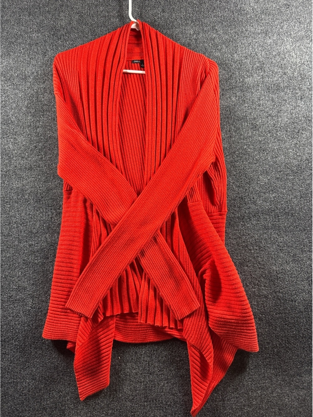 Chaus Red Ribbed Knit Open Front Cardigan Sweater Size Large